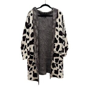 FATE Leopard Animal Print Hooded Long Lined Cardigan Sweater‎ Women's Small